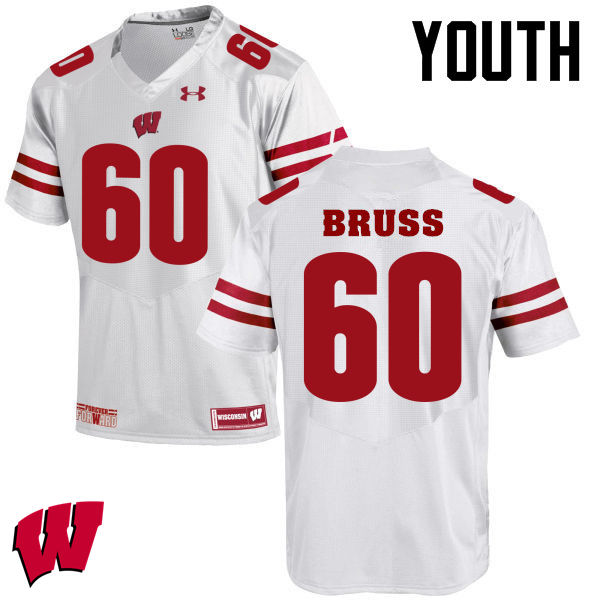 Youth Winsconsin Badgers #60 Logan Bruss College Football Jerseys-White - Click Image to Close